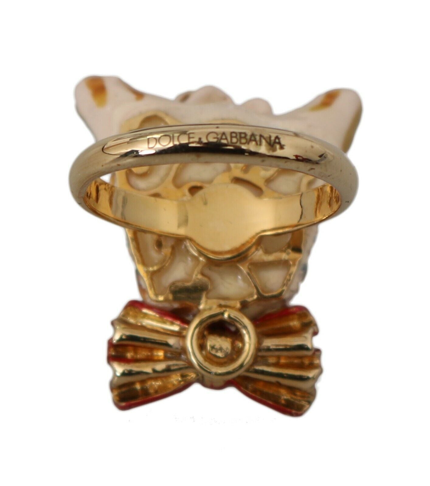 Bague pour animal de compagnie Dolce & Gabbana en laiton doré, résine et beige avec logo