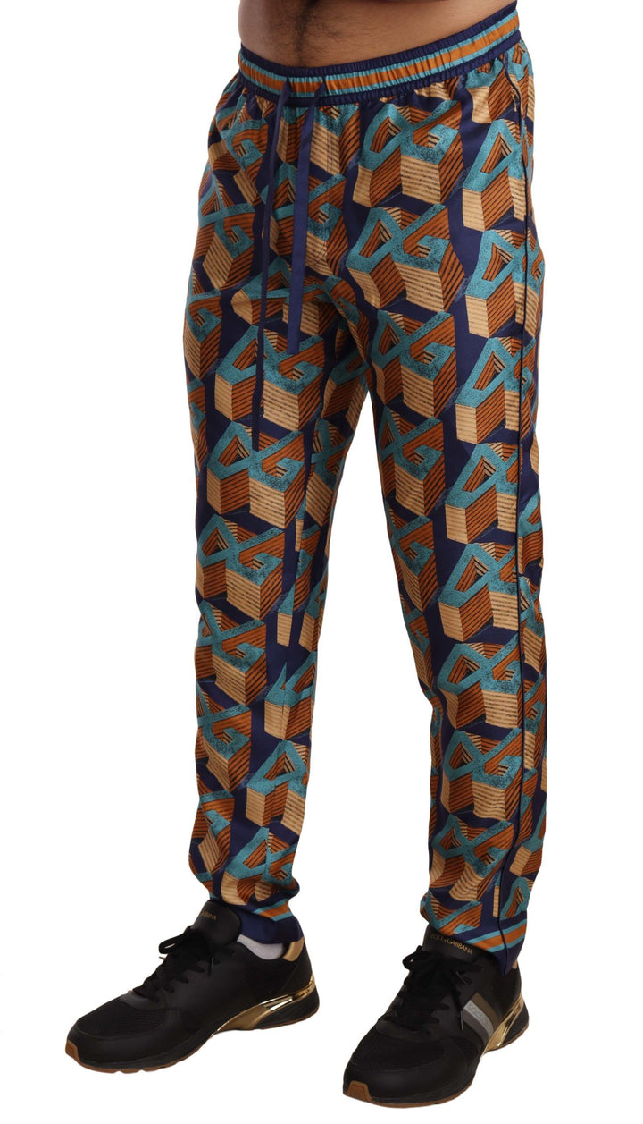 Pantalones de seda joggers con estampado multicolor de Dolce & Gabbana