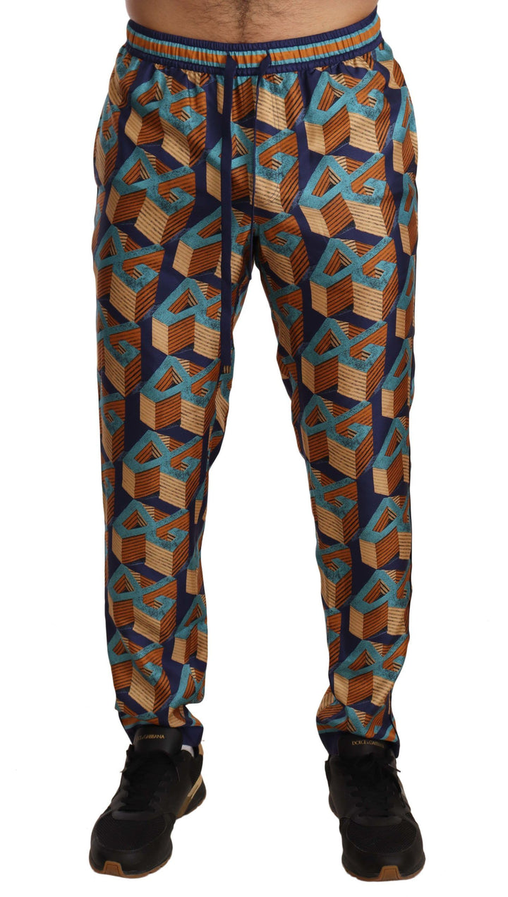 Pantalones de seda joggers con estampado multicolor de Dolce & Gabbana