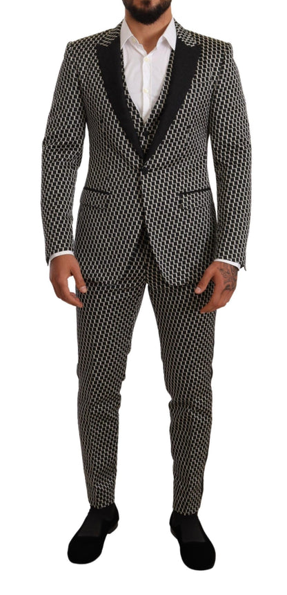 Ensemble de costume 3 pièces Dolce & Gabbana à carreaux noirs et blancs MARTINI
