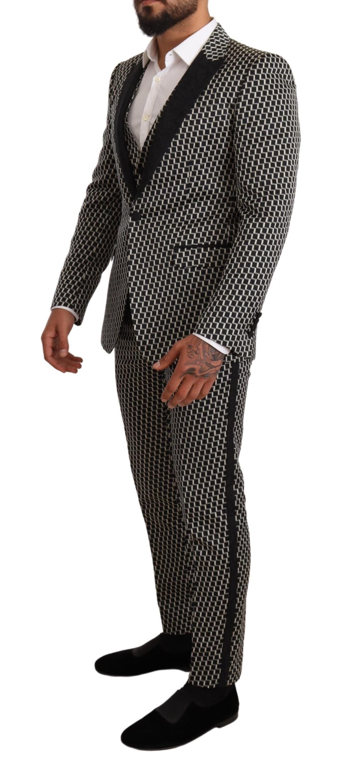 Ensemble de costume 3 pièces Dolce & Gabbana à carreaux noirs et blancs MARTINI