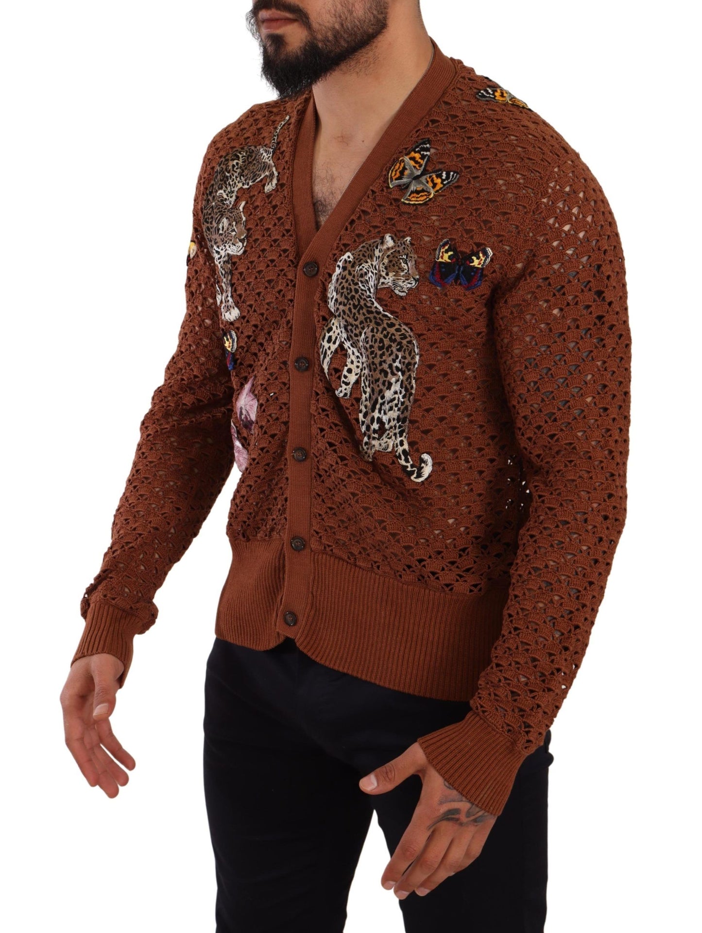 Cardigan en tricot Dolce & Gabbana léopard marron papillon