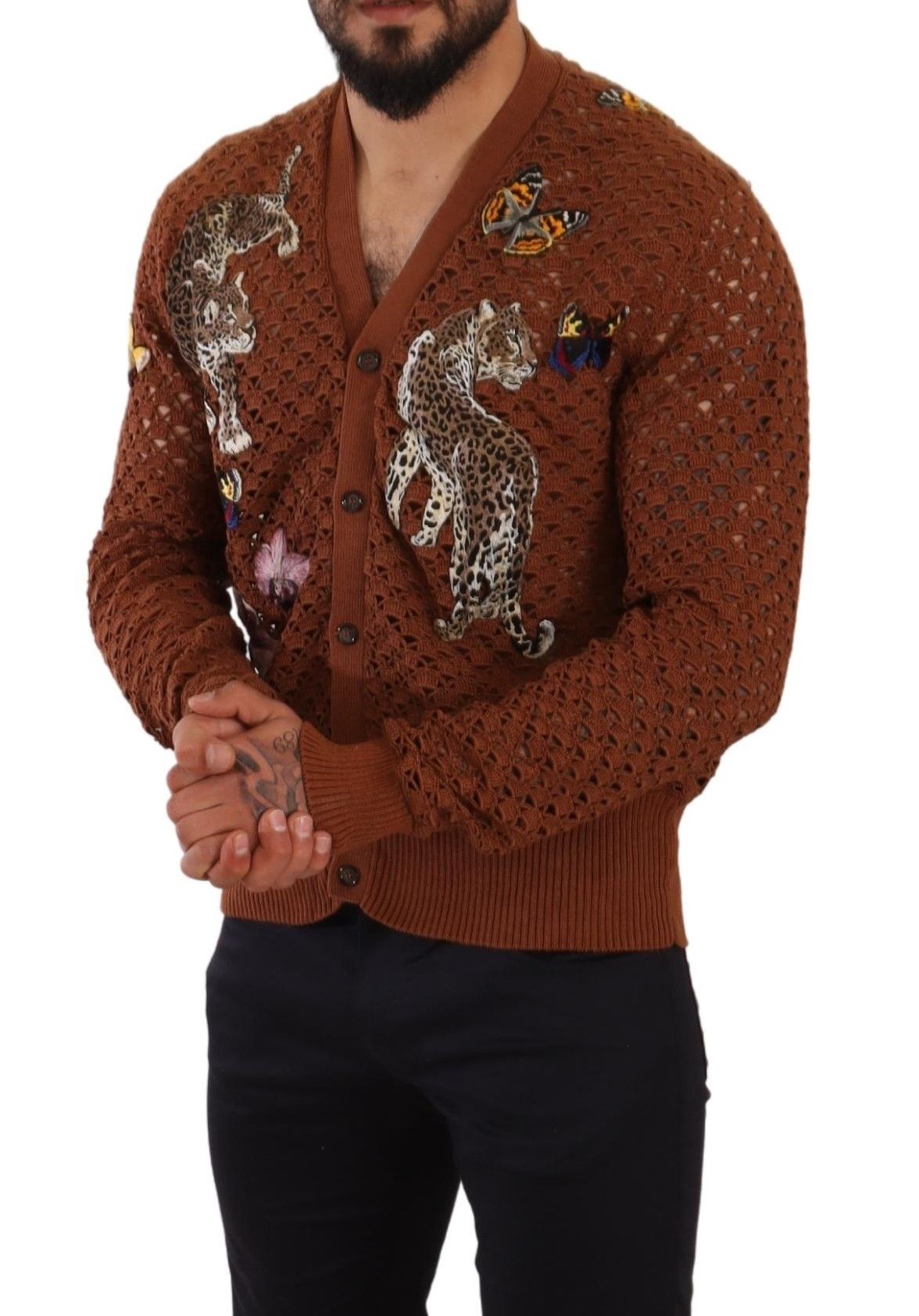 Cardigan en tricot Dolce & Gabbana léopard marron papillon