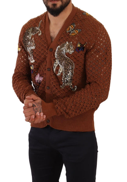 Cardigan en tricot Dolce & Gabbana léopard marron papillon