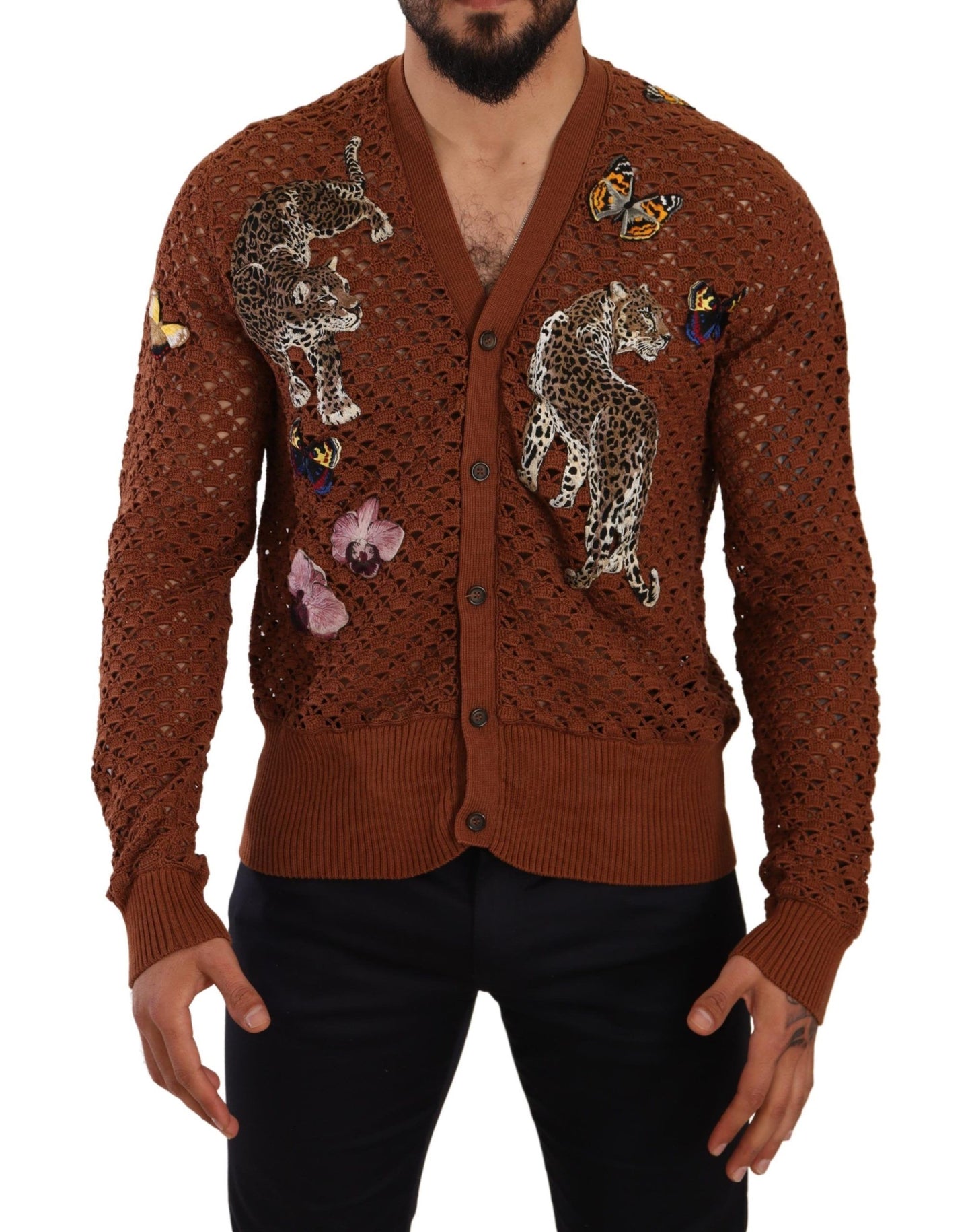 Cardigan en tricot Dolce & Gabbana léopard marron papillon