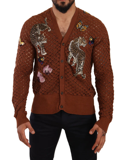 Cardigan en tricot Dolce & Gabbana léopard marron papillon