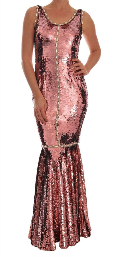 Robe longue Dolce & Gabbana rose fourreau à paillettes et cristaux