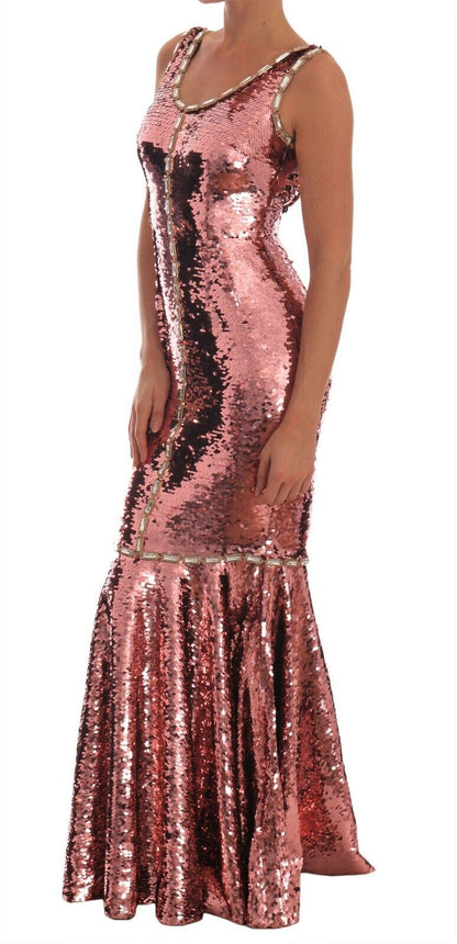 Robe longue Dolce & Gabbana rose fourreau à paillettes et cristaux