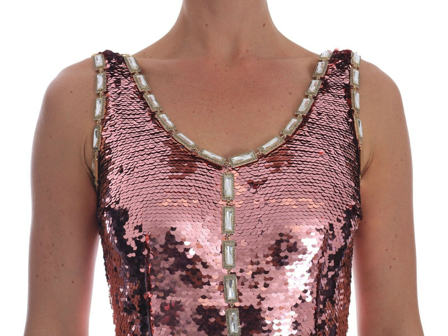 Robe longue Dolce & Gabbana rose fourreau à paillettes et cristaux
