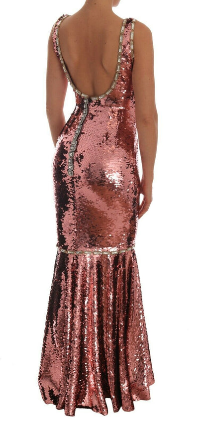 Robe longue Dolce & Gabbana rose fourreau à paillettes et cristaux