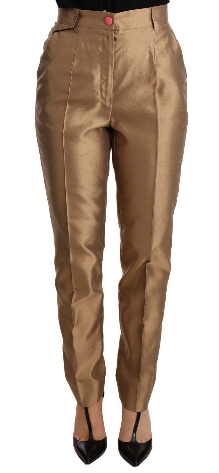 Pantalon fuselé en soie dorée métallisée Dolce & Gabbana