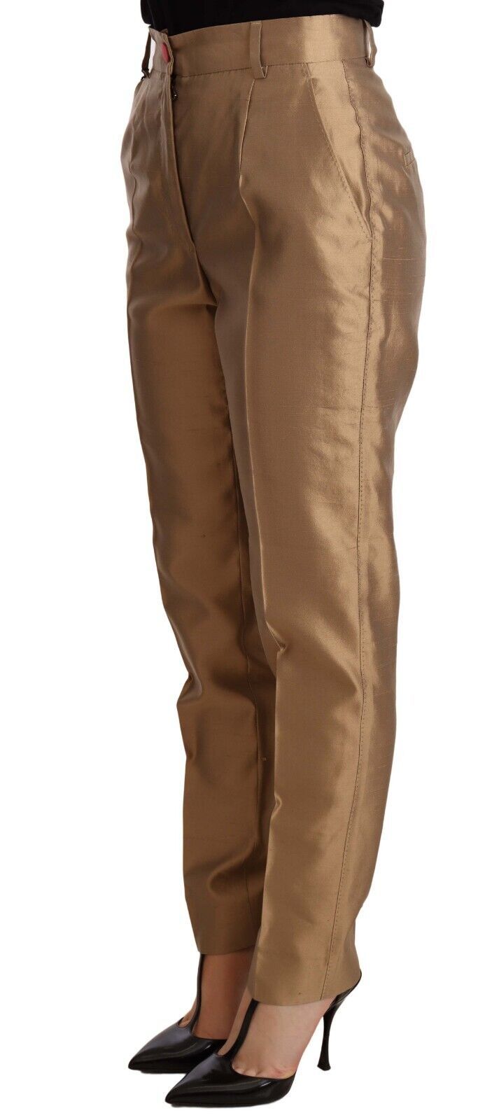 Pantalon fuselé en soie dorée métallisée Dolce & Gabbana