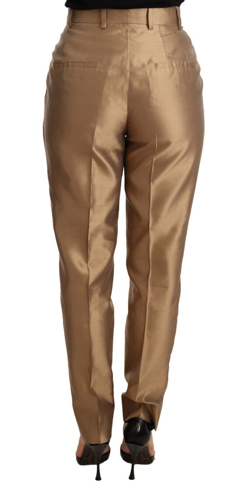 Pantalon fuselé en soie dorée métallisée Dolce & Gabbana