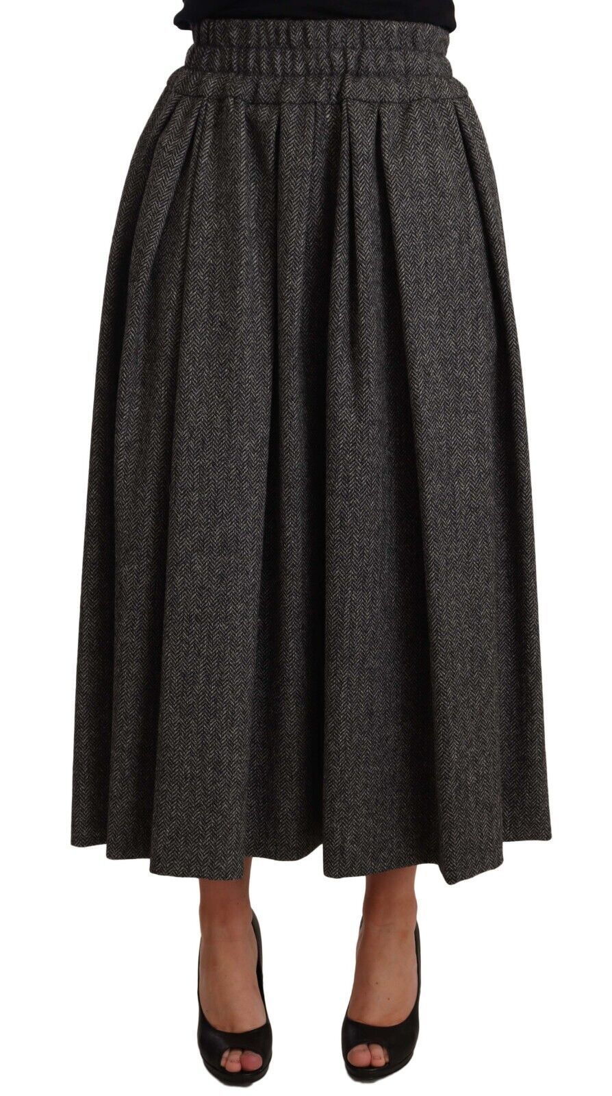 Jupe trapèze taille haute en laine grise Dolce & Gabbana