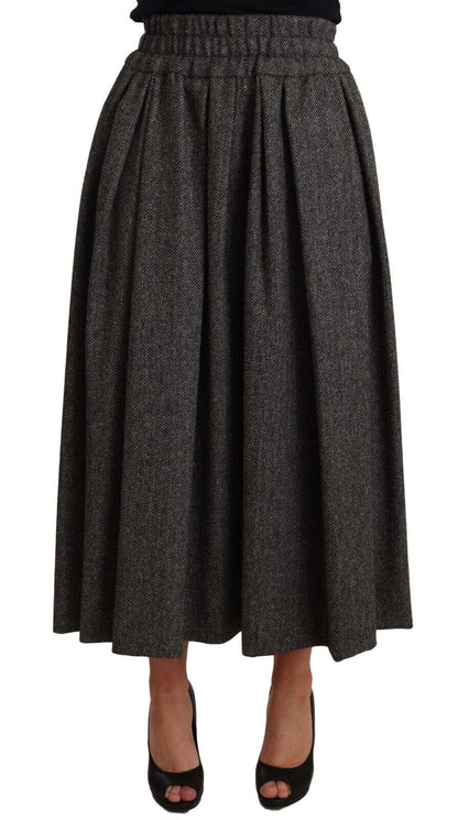 Jupe trapèze taille haute en laine grise Dolce & Gabbana