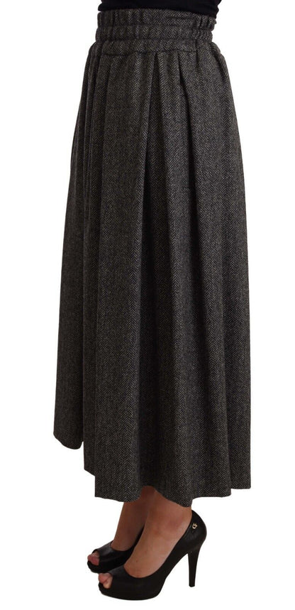 Jupe trapèze taille haute en laine grise Dolce & Gabbana
