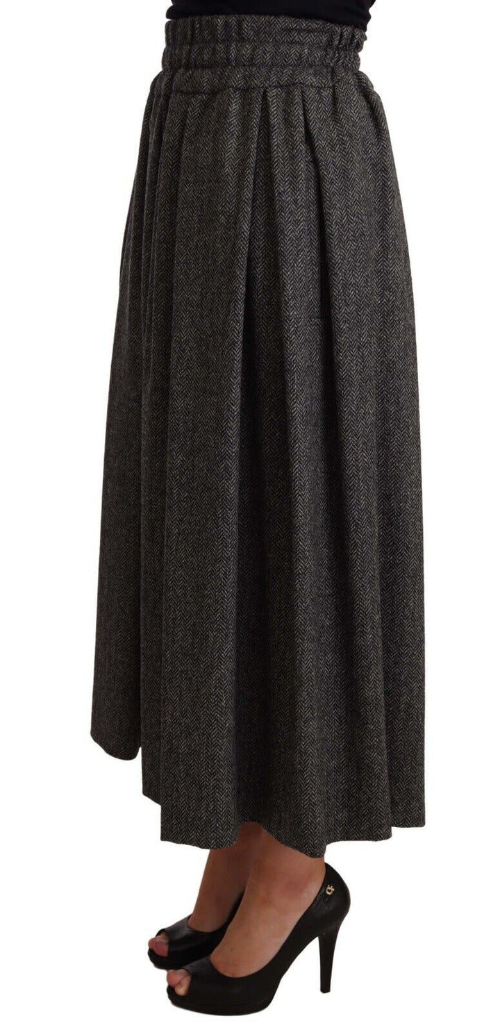 Falda Dolce & Gabbana de Lana Gris de Cintura Alta Línea A