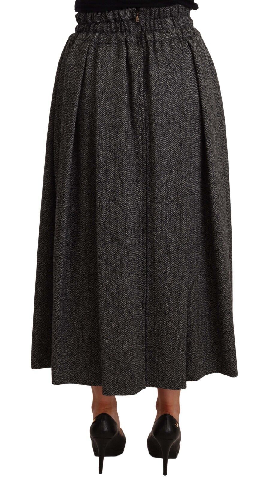 Jupe trapèze taille haute en laine grise Dolce & Gabbana