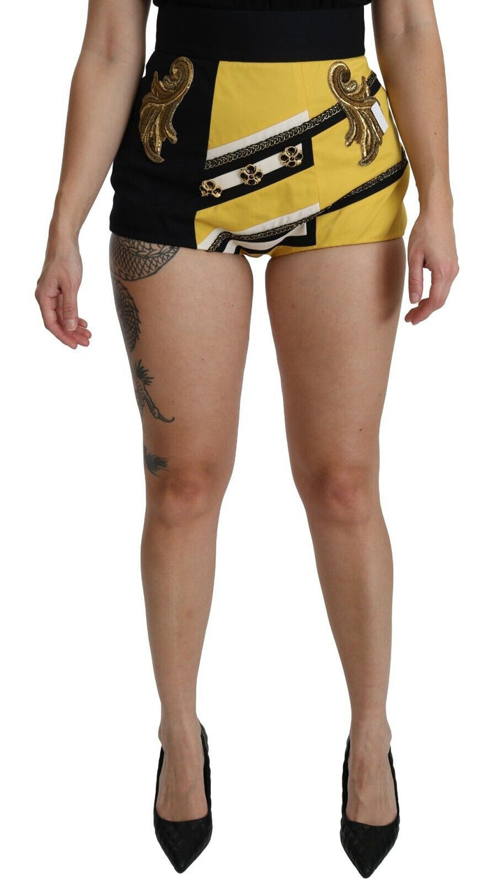 Dolce & Gabbana Shorts de hot pants de algodón amarillos y negros con joyas