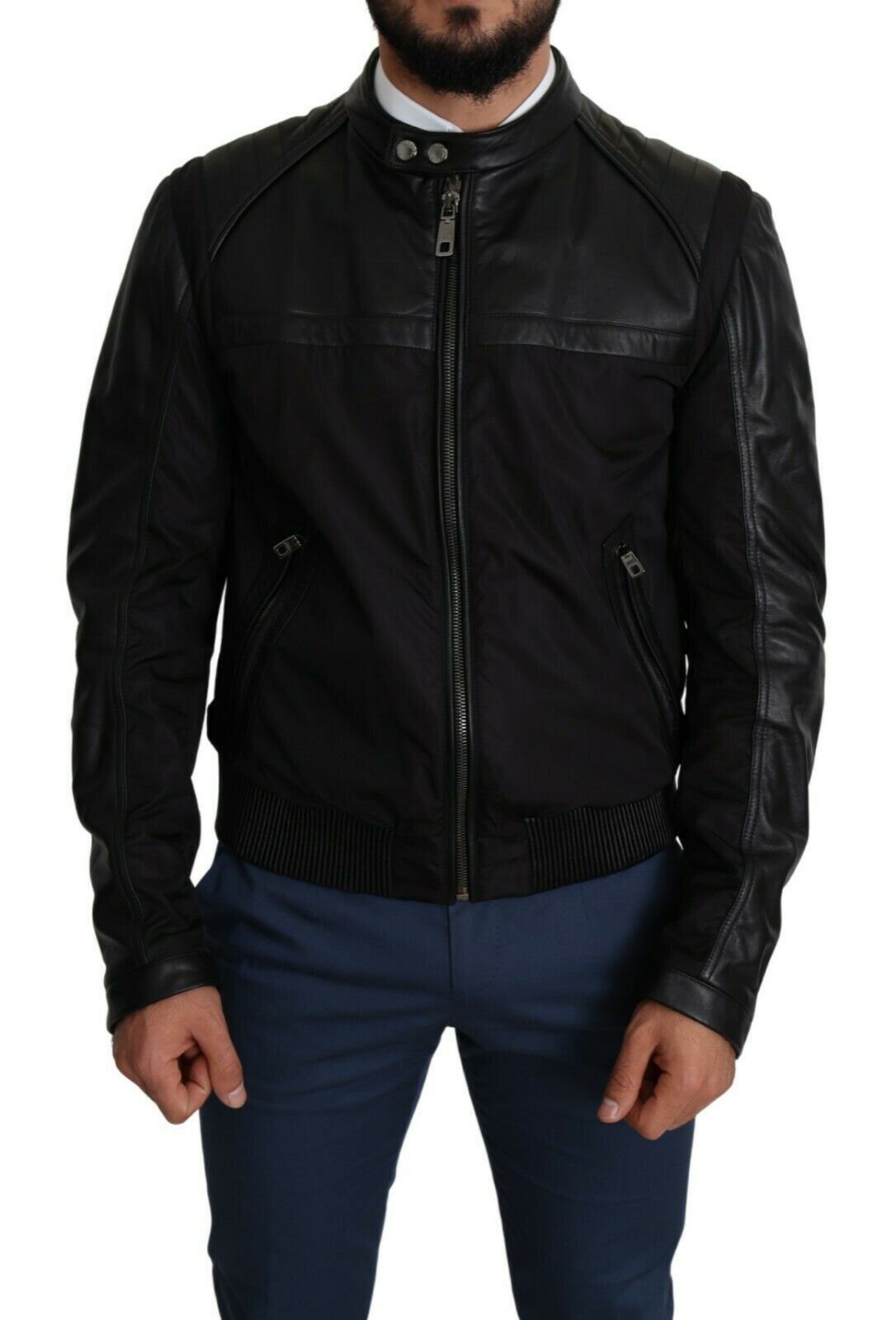 Dolce & Gabbana Blouson bombardier homme en nylon noir, fermeture éclair intégrale