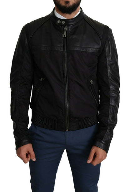 Dolce & Gabbana Blouson bombardier homme en nylon noir, fermeture éclair intégrale