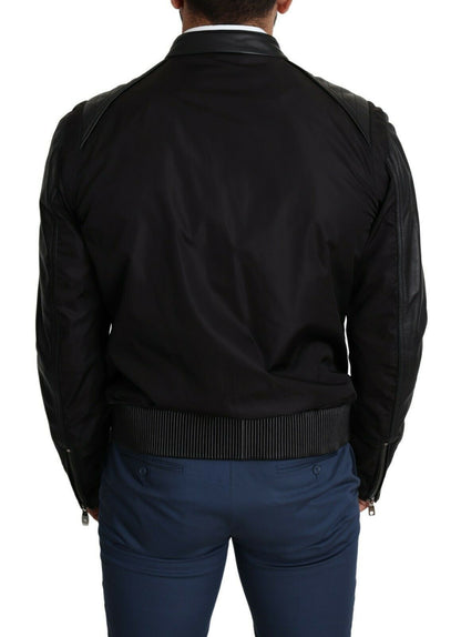 Dolce & Gabbana Blouson bombardier homme en nylon noir, fermeture éclair intégrale