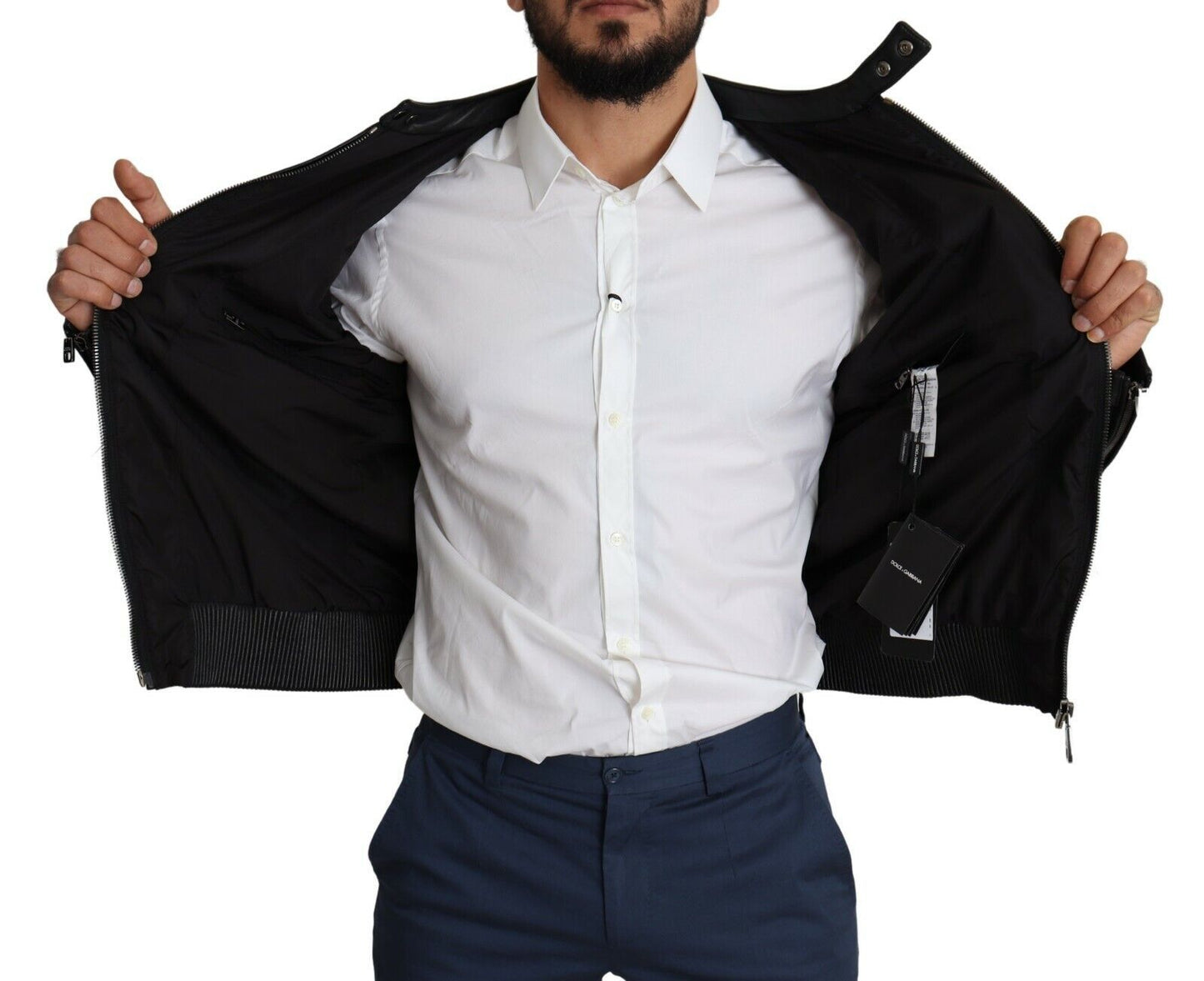 Dolce & Gabbana Blouson bombardier homme en nylon noir, fermeture éclair intégrale