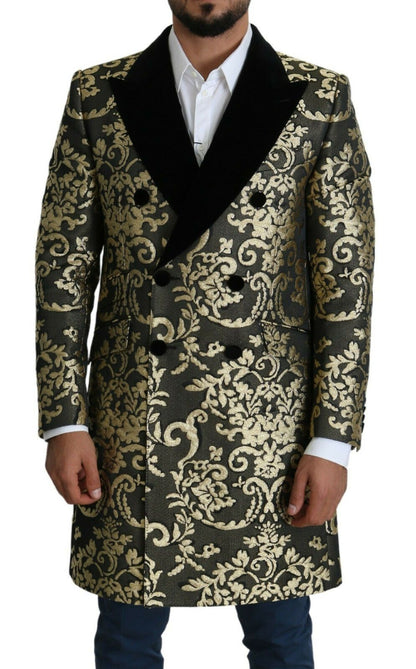 Manteau long Dolce & Gabbana en jacquard noir et or, veste SICILIA