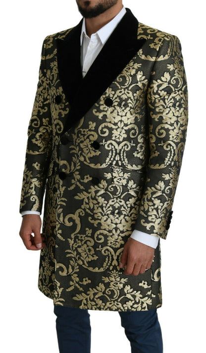 Manteau long Dolce & Gabbana en jacquard noir et or, veste SICILIA