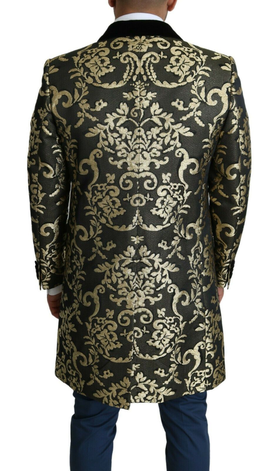 Manteau long Dolce & Gabbana en jacquard noir et or, veste SICILIA
