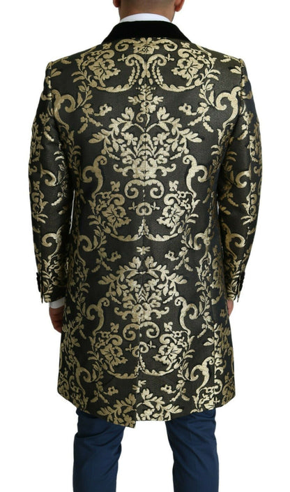 Manteau long Dolce & Gabbana en jacquard noir et or, veste SICILIA