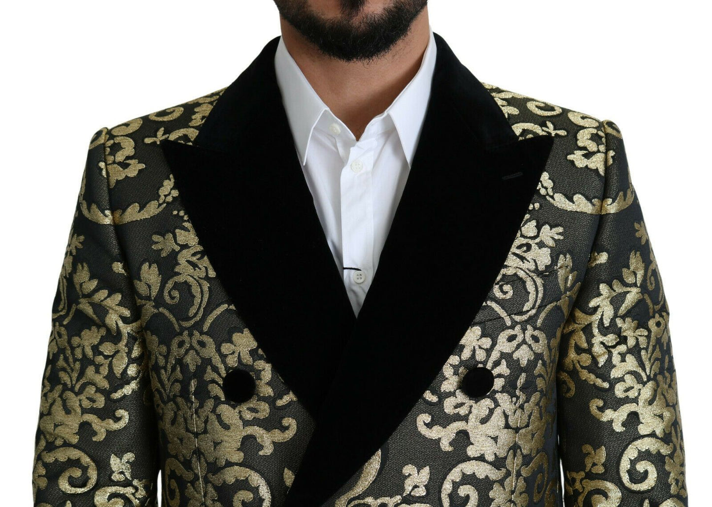 Manteau long Dolce & Gabbana en jacquard noir et or, veste SICILIA