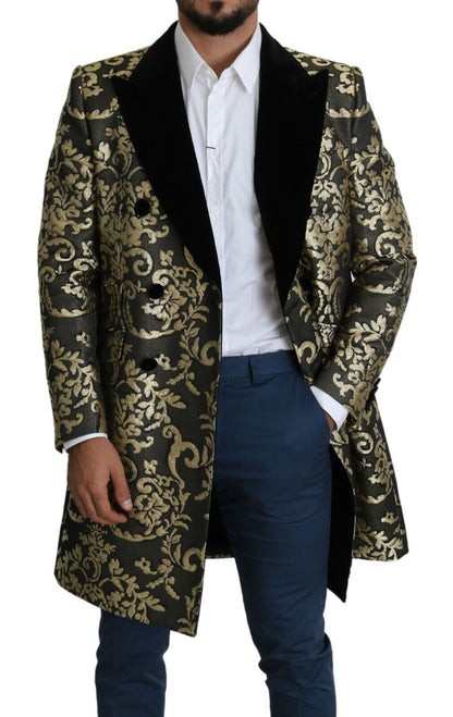 Manteau long Dolce & Gabbana en jacquard noir et or, veste SICILIA