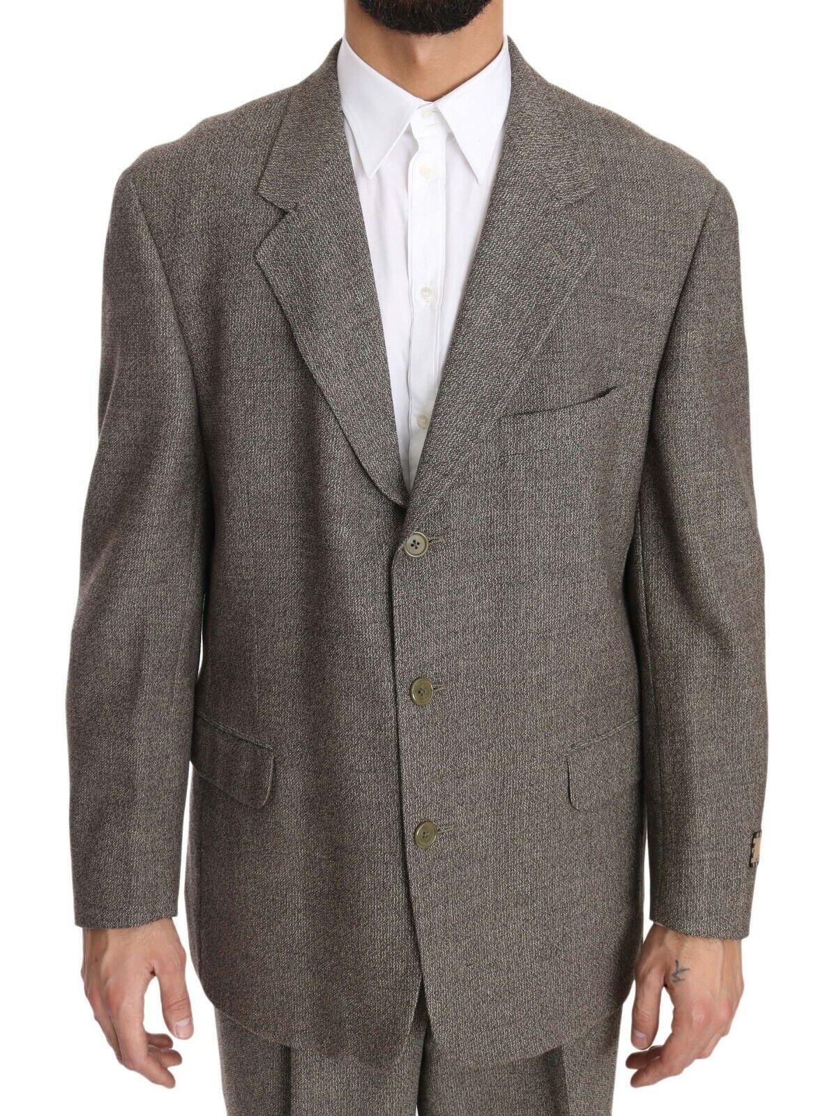Traje de una hilera de botones Fendi de lana marrón de corte regular
