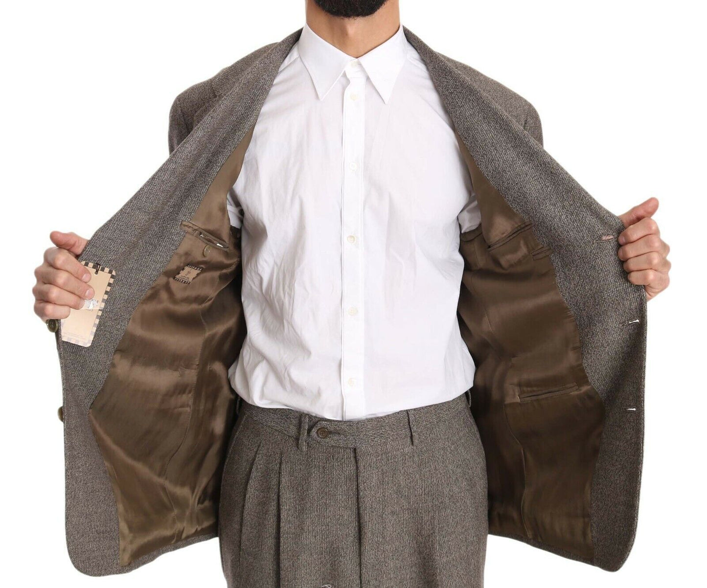 Traje de una hilera de botones Fendi de lana marrón de corte regular