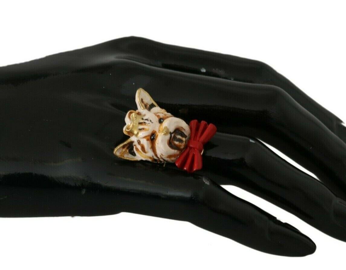 Bague Dolce & Gabbana pour chien, accessoire de marque, en résine et laiton doré, couleur beige