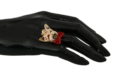 Bague Dolce & Gabbana pour chien, accessoire de marque, en résine et laiton doré, couleur beige
