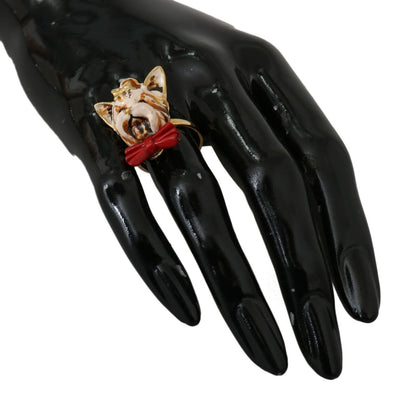 Bague Dolce & Gabbana pour chien, accessoire de marque, en résine et laiton doré, couleur beige