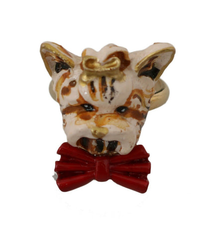 Bague Dolce & Gabbana pour chien, accessoire de marque, en résine et laiton doré, couleur beige