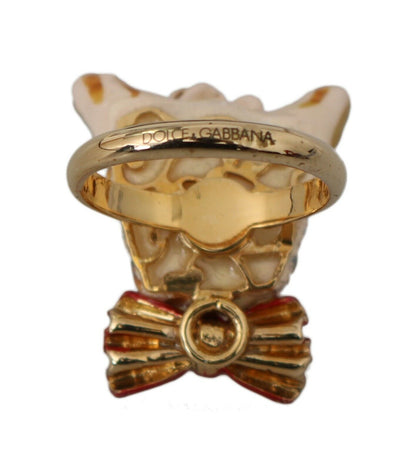 Bague Dolce & Gabbana pour chien, accessoire de marque, en résine et laiton doré, couleur beige