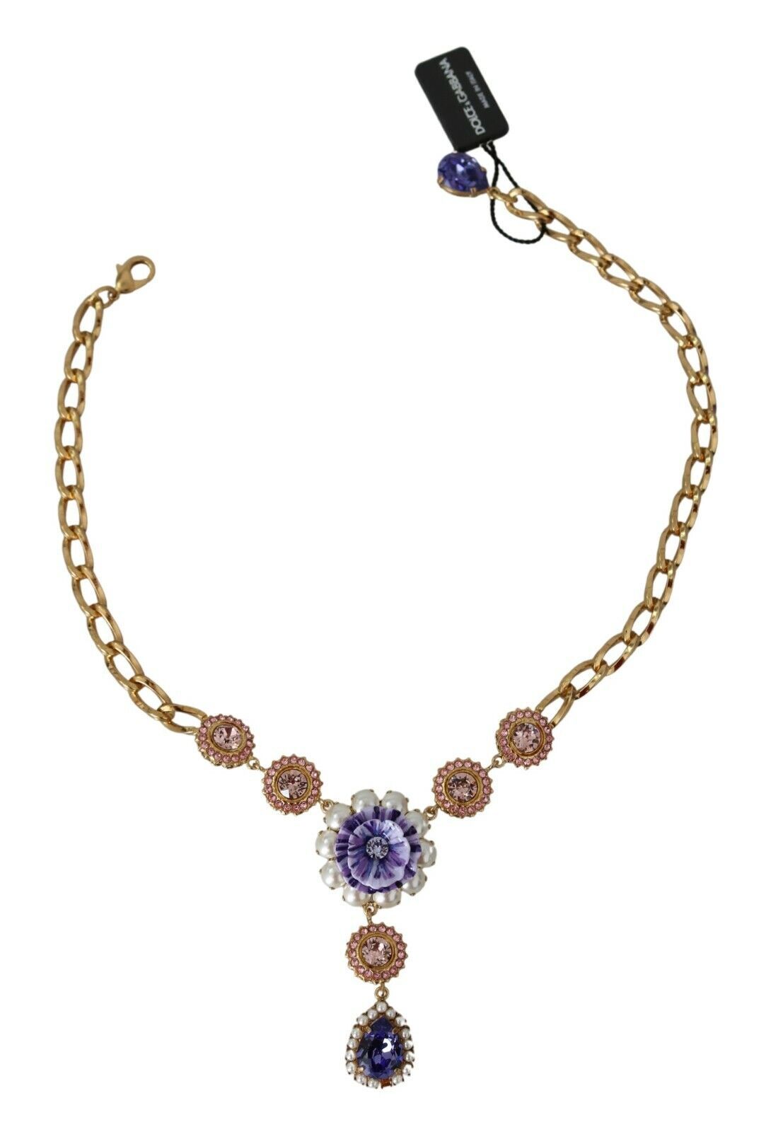 Pendentifs Dolce & Gabbana en laiton or rose, cristal et perle violette