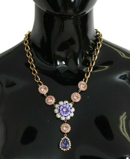 Pendentifs Dolce & Gabbana en laiton or rose, cristal et perle violette