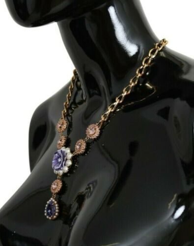 Pendentifs Dolce & Gabbana en laiton or rose, cristal et perle violette