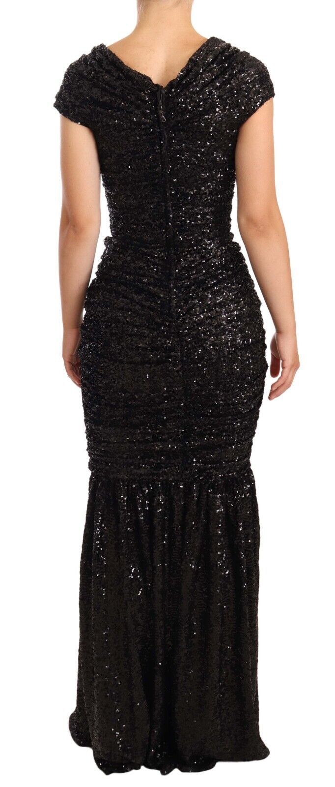 Robe longue Dolce & Gabbana noire à sequins, épaules dénudées