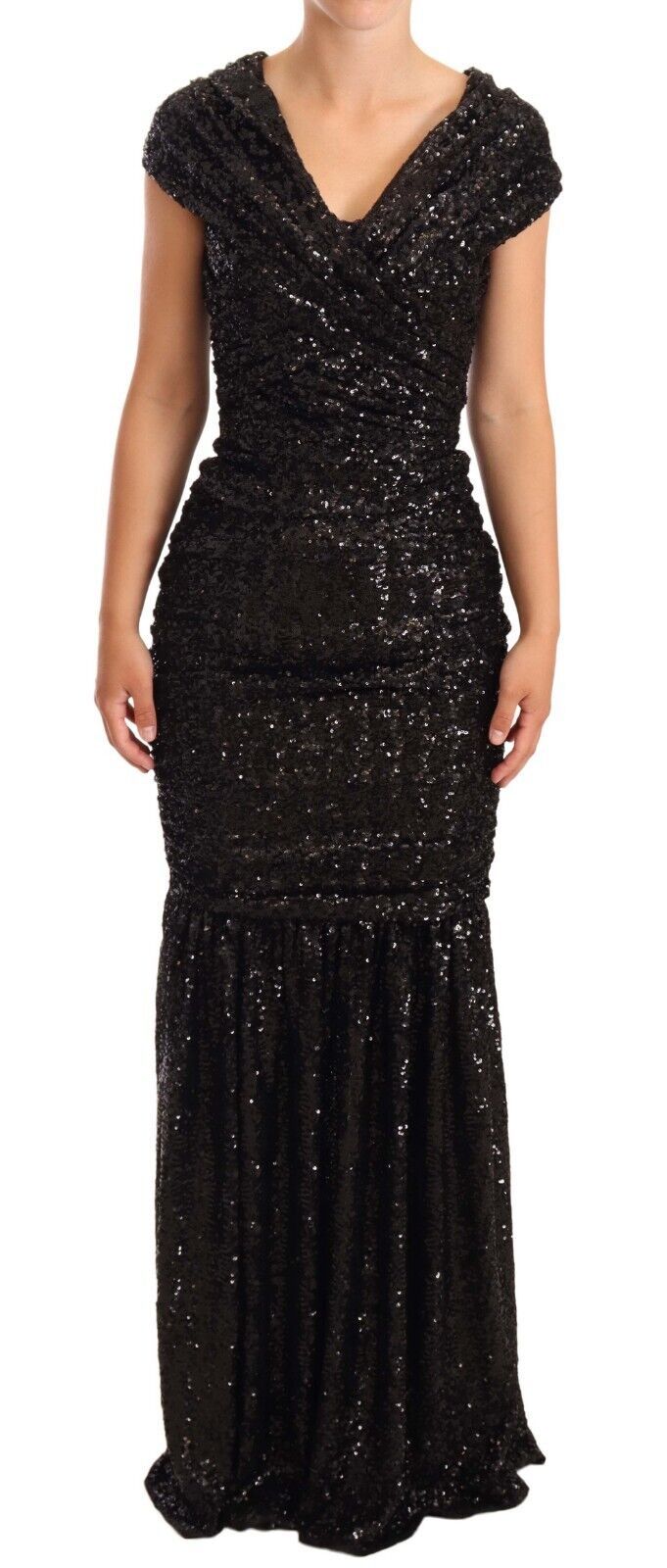 Robe longue Dolce & Gabbana noire à sequins, épaules dénudées