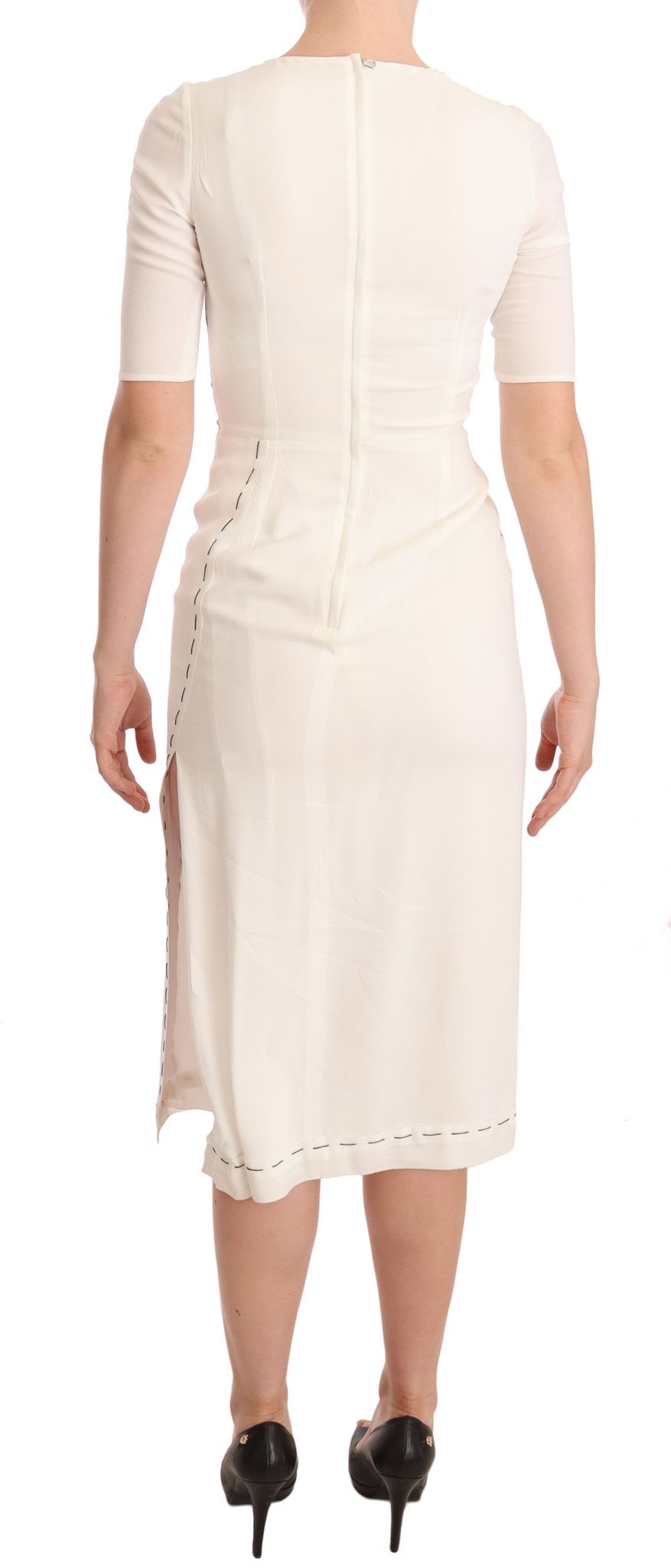Robe midi Dolce & Gabbana en crêpe blanc imprimé floral avec fente