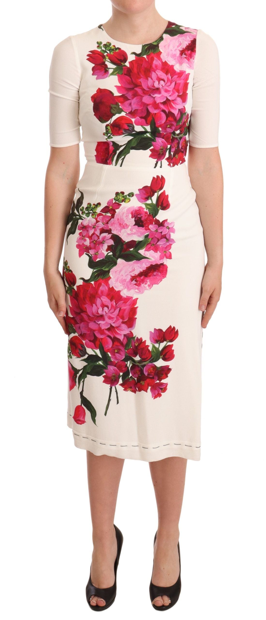 Robe midi Dolce & Gabbana en crêpe blanc imprimé floral avec fente