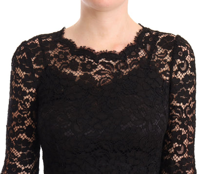 Robe sirène Dolce & Gabbana en dentelle de coton noire à manches longues
