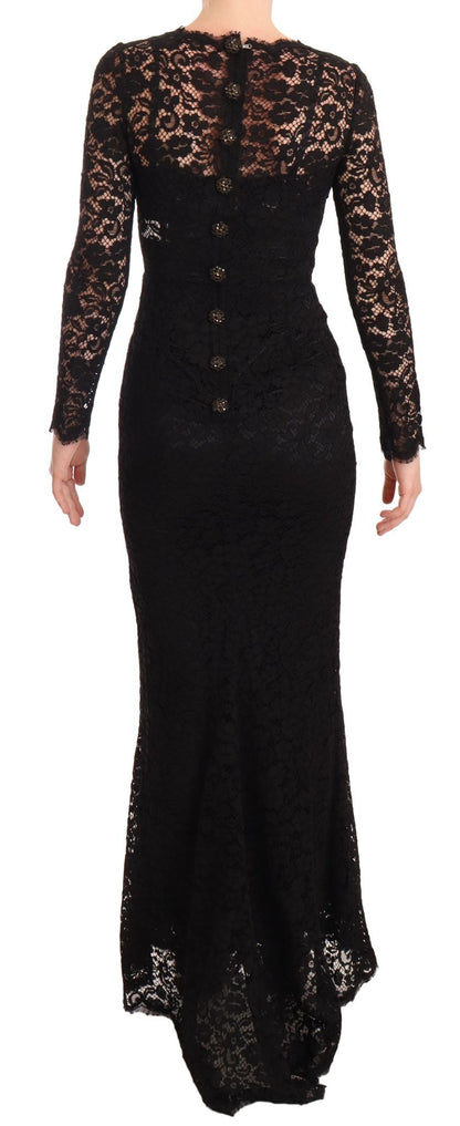Robe sirène Dolce & Gabbana en dentelle de coton noire à manches longues