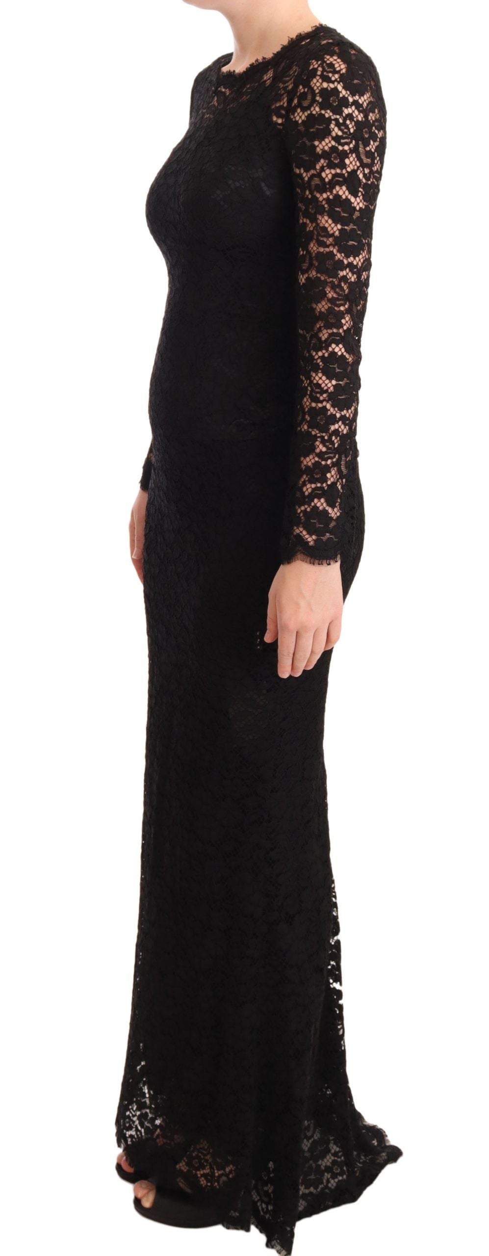 Robe sirène Dolce & Gabbana en dentelle de coton noire à manches longues